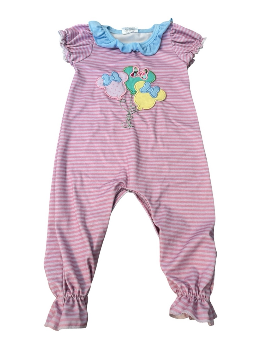 Boutique Disney Minnie Mouse Balloon Pink Striped Jumper Romper 0–3M